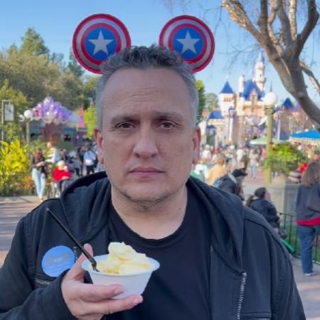 Joe Russo is wearing Captain America shield as Mickey Mouse ears.
